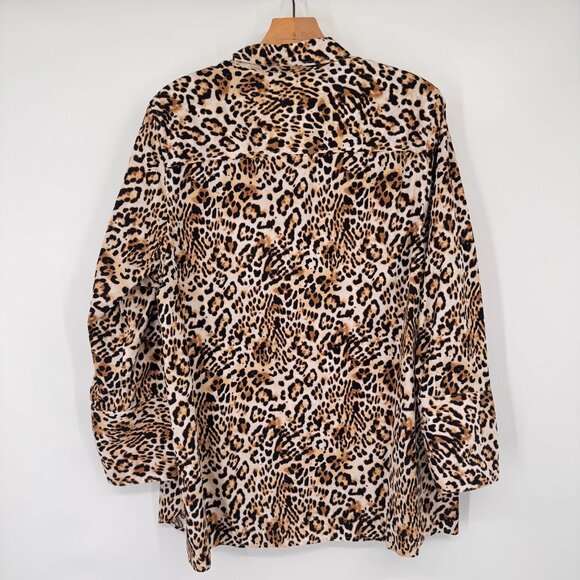 Chicos 2 Leopard Button-Up Shirt tunic Womens Size XL No-Iron Cotton stretch - Picture 11 of 14